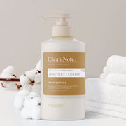 ProtoClinical k-beauty Kerasys Clean Note Moisture Perfumed Body Lotion 500ml in a slim beige bottle standing upright on a soft gray background