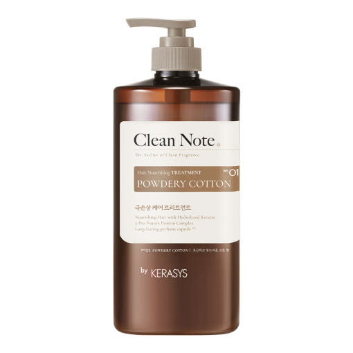 ProtoClinical k-beauty Kerasys Clean Note Hair Nourishing Treatment 1L single upright beige bottle centered on a white background with pale blue side accents.