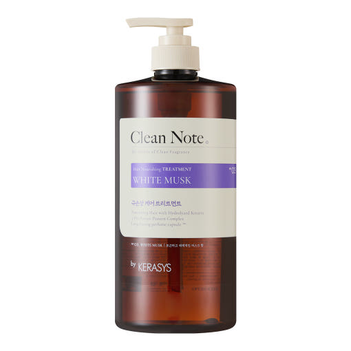 ProtoClinical k-beauty Kerasys Clean Note Hair Nourishing Treatment 1L single upright beige bottle centered on a white background with pale blue side accents.
