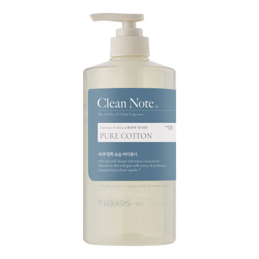 ProtoClinical k-beauty Kerasys Clean Note Moisture Perfumed Body Wash 800ml in a single upright blue-gray bottle centered on a pale blue and white background