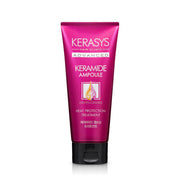 ProtoClinical k-beauty Kerasys Advanced Keramide Ampoule Heat Protection Treatment 200ml as a single upright pink treatment tube with a darker plum base centered on white with pale mint side accents