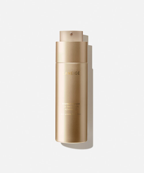 ProtoClinical k-beauty LANEIGE PERFECT RENEW 3X EMULSION ADVANCED 130ml shown as a single centered dark gray vertical product shot on a pale background