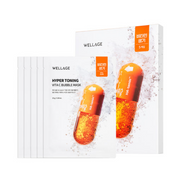 ProtoClinical k-beauty WELLAGE: Hyper Toning Vita C Bubble Mask Ea (25g x 5) square packshot with soft peach center and pale blue side shading