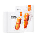 ProtoClinical k-beauty WELLAGE: Hyper Toning Vita C Bubble Mask Ea (25g x 5) square packshot with soft peach center and pale blue side shading