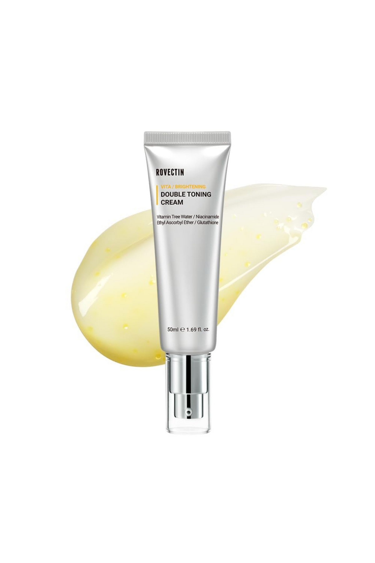 ProtoClinical k-beauty ROVECTIN Vita Double Toning Cream 50ml abstract beauty graphic with warm beige and muted mauve blocks on a light background.