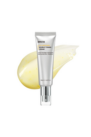ProtoClinical k-beauty ROVECTIN Vita Double Toning Cream 50ml abstract beauty graphic with warm beige and muted mauve blocks on a light background.