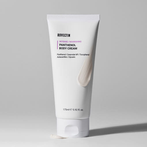 ProtoClinical k-beauty muted gray beauty graphic with soft lavender vertical bands on a pale background.