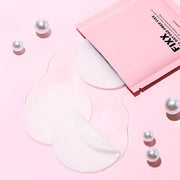 ProtoClinical k-beauty [so natural] ALL DAY PAD PREP FIXX 10 pouches (30 sheets) square product graphic with pink prep pad pouch packaging and centered studio layout