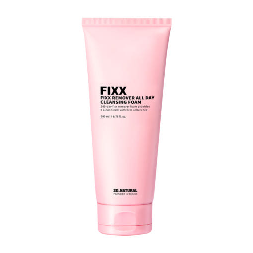 ProtoClinical k-beauty [so natural] FIXX REMOVER ALL DAY CLEANSING FOAM 200ml tall pink tube packshot centered on a light background