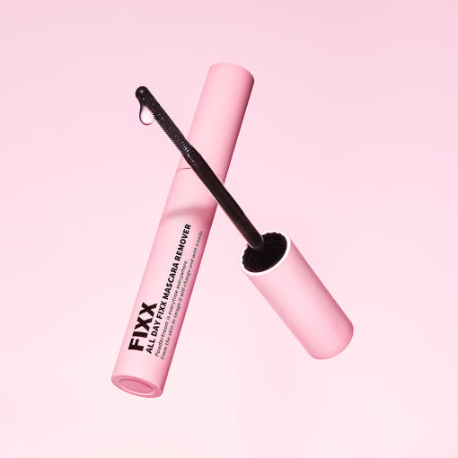 ProtoClinical k-beauty [so natural] ALL DAY FIXX MASCARA REMOVER 8g pink square product graphic with a darker centered shape