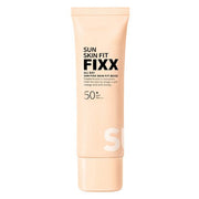 ProtoClinical k-beauty [so natural] ALL DAY SUN FIXX SKIN FIT BEIGE SPF50+ PA++++ 50ml single upright beige sun cream tube on a light background.