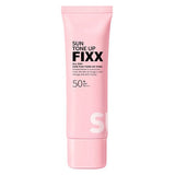 ProtoClinical k-beauty [so natural] ALL DAY SUN FIXX TONE UP PINK SPF50+ PA++++ 50ml single upright pink sun cream tube on a light background.