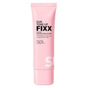 ProtoClinical k-beauty [so natural] ALL DAY SUN FIXX TONE UP PINK SPF50+ PA++++ 50ml single upright pink sun cream tube on a light background.
