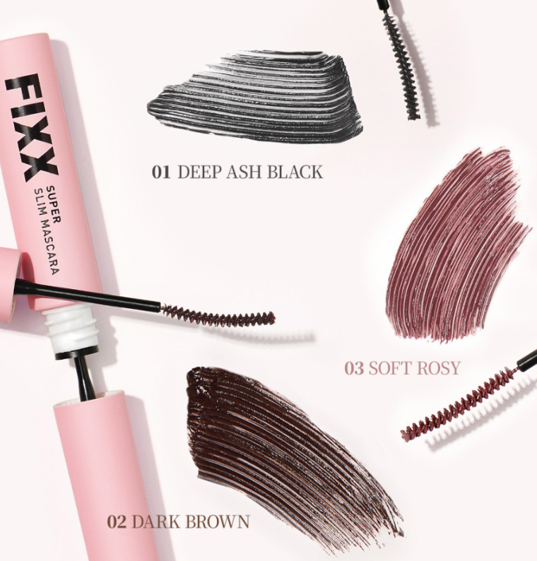 ProtoClinical k-beauty [so natural] SUPER FIXX SLIM MASCARA 2.8g (3colors) vertical product graphic with pale side panels and dark center