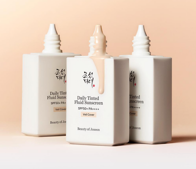 [Beauty of Joseon] Daily Tinted Fluid Sunscreen [VEIL COVER] SPF50+ PA+++ 50ml by ProtoClinical shown in product information layout with packaging visuals, highlighting the veil cover sunscreen details for a k-beauty routine.