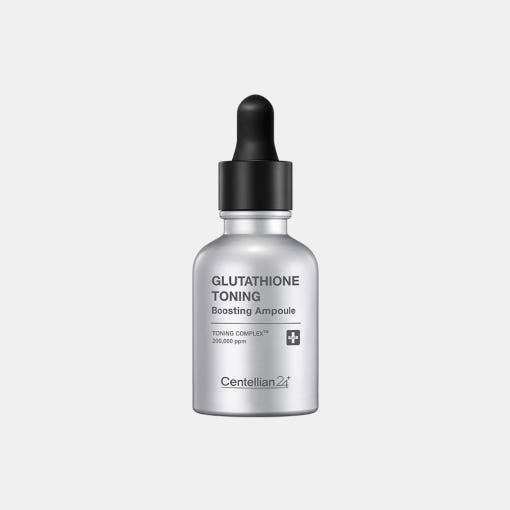 ProtoClinical k-beauty CENTELLIAN24 Glutathione Toning Ampoule 30ml silver dropper bottle centered upright on a light gray background