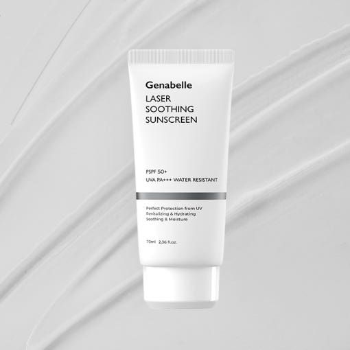 ProtoClinical k-beauty Genabelle Laser Soothing Sunscreen SPF50+ PA+++ 70ml single front-facing sunscreen package centered on a light background