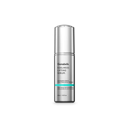 ProtoClinical k-beauty Genabelle Edelweiss Lifting Serum 40ml single upright cool gray serum bottle centered on a white background with pale blue side accents