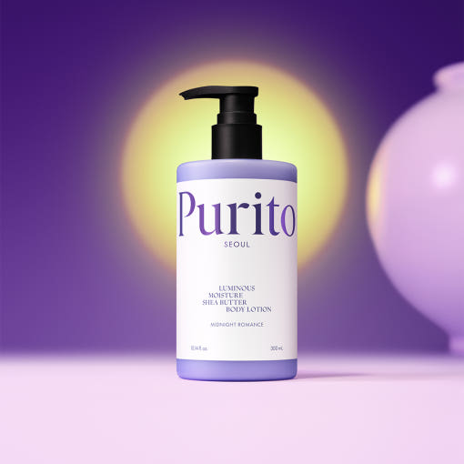 ProtoClinical k-beauty deep plum beauty detail with a pale cream center and soft lilac side glow on a light background.