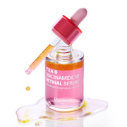 ProtoClinical k-beauty [PURITO SEOUL] TXA 6 Niacinamide 10 Retinal Serum 30ml abstract beauty graphic with blush pink and mauve clusters on a pale background