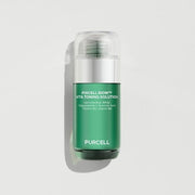 ProtoClinical k-beauty muted green beauty detail with a dark olive vertical center on a light pink background.