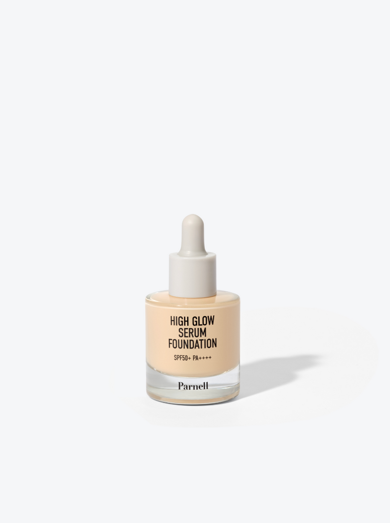 ProtoClinical k-beauty Parnell High Glow Serum Foundation SFP50+ PA++++ 30ml (2colors) slim taupe silhouette on a pale blue and white background