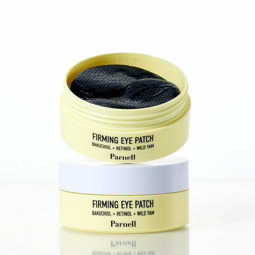 ProtoClinical k-beauty Parnell Bakuchiol Retinol Wild Yam Firming Eye Patch 72g/60ea single dark eye patch jar centered on a pale yellow background