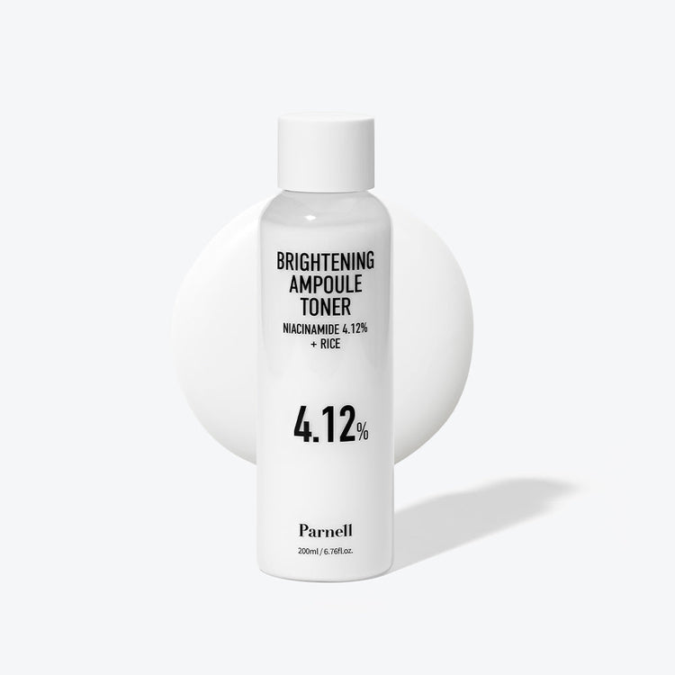Parnell Niacinamide 4.12 Rice Brightening Ampoule Toner 200ml by ProtoClinical shown in a clean product packaging image on a white background for a k-beauty skincare routine.
