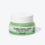 ProtoClinical k-beauty Parnell Panthenol 3.89 Heartleaf Calming Capsule Cream 50ml single aqua cream jar with a white lid centered on a pale background