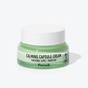 ProtoClinical k-beauty Parnell Panthenol 3.89 Heartleaf Calming Capsule Cream 50ml single aqua cream jar with a white lid centered on a pale background