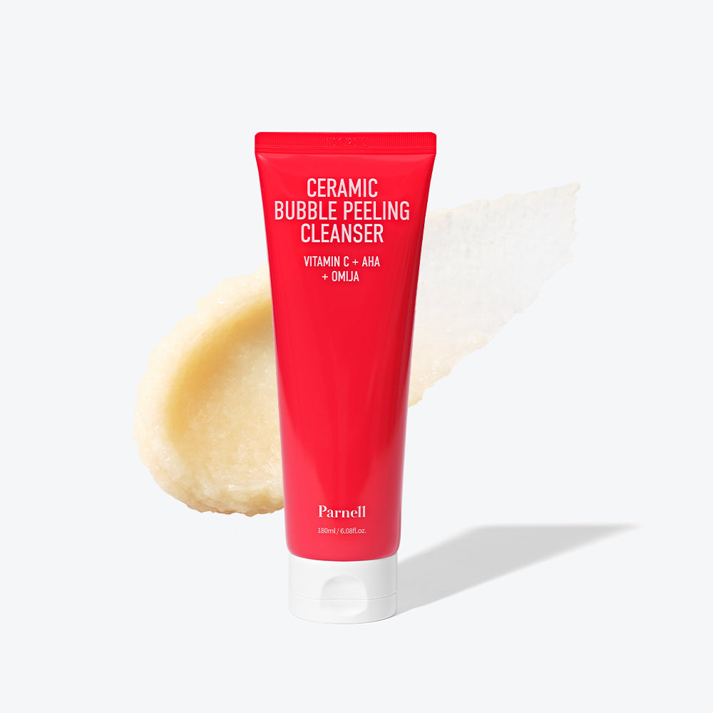 ProtoClinical k-beauty Parnell AHA Omija Ceramic Bubble Peeling Cleanser 180ml bubble cleanser tube in a product detail view with visible branding and front label details on a light background