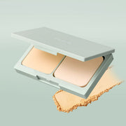 ProtoClinical k-beauty beige beauty product silhouette with a taupe right side on a pale aqua background.