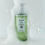 ProtoClinical k-beauty soft green beauty graphic with pale lavender side panels on a light background.