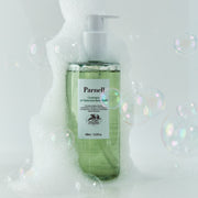 ProtoClinical k-beauty soft green beauty graphic with pale lavender side panels on a light background.