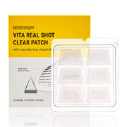 ProtoClinical k-beauty MEDITHERAPY Vita Real Shot Clear Patch 6patches (27.6mm X 18mm) single pale yellow patch packaging graphic with a soft lavender lower section on a light background