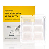 ProtoClinical k-beauty MEDITHERAPY Vita Real Shot Clear Patch 6patches (27.6mm X 18mm) single pale yellow patch packaging graphic with a soft lavender lower section on a light background
