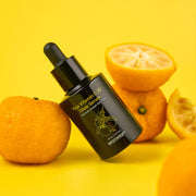 ProtoClinical k-beauty warm yellow beauty graphic with a dark olive center on a light background.