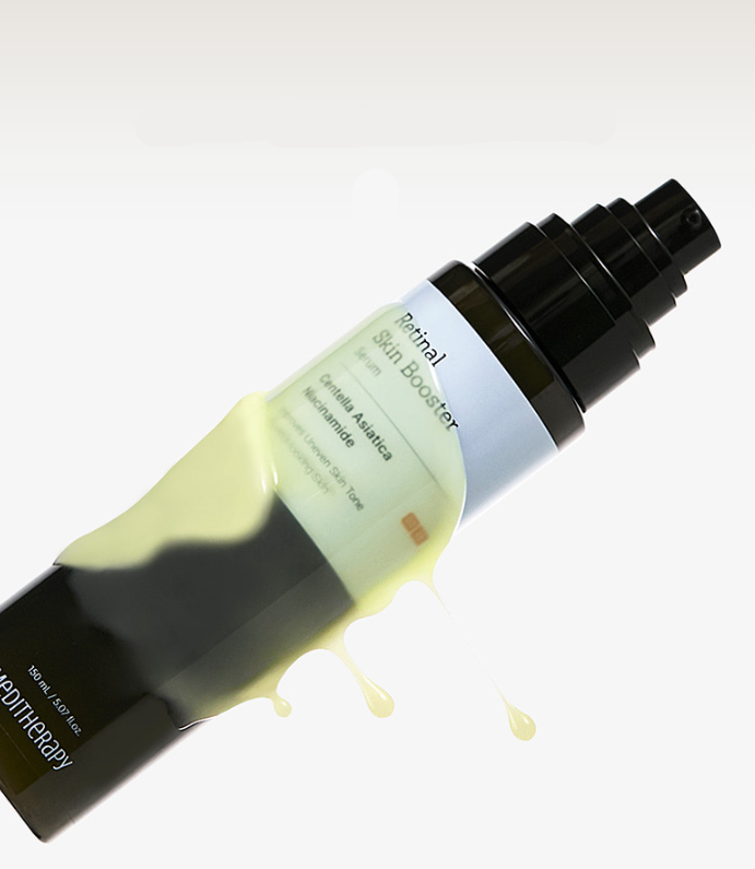 ProtoClinical k-beauty MEDITHERAPY Retinal Skin Booster Serum 150ml green and gray product set on a white background