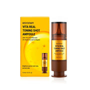 ProtoClinical k-beauty MEDITHERAPY Vita Real Toning Shot Ampoule 15ml gold ampoule bottle with pale blue side panels on a white background