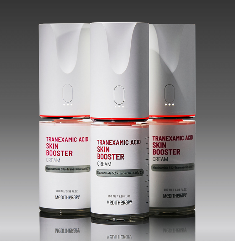ProtoClinical k-beauty light product packaging on a muted gray-green background.