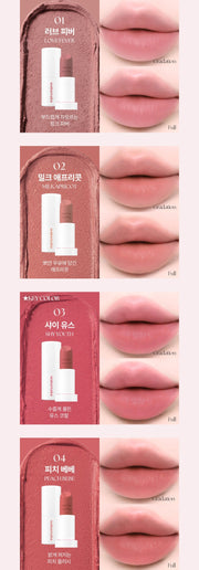 ProtoClinical k-beauty WAKEMAKE Soft Blurring Balm Stick 3.5g (12colors) tall vertical balm stick detail graphic with pale pink packaging blocks and a light background