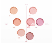 ProtoClinical k-beauty WAKEMAKE Sheer Breeze Blusher 5g (7colors) wide blusher detail graphic with peach-pink panels and a light neutral layout