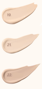 ProtoClinical k-beauty vertical beige beauty product stack with pale blue side accents on a light background.