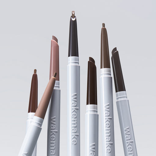 ProtoClinical k-beauty WAKEMAKE Natural Hard Brow Pencil 0.1g+0.1g[1+1] (7colors) square brow pencil detail graphic with pale gray and pink blocks