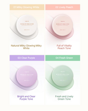 ProtoClinical k-beauty Shingmulnara White Rice Bright Tone Up Sun Cushion SPF50+ PA++++ 15g+15g(Refill) (4colors) two refill cushion packs side by side in pale lavender and sage tones on a light background.