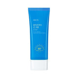 ProtoClinical k-beauty Shingmulnara Waterproof Sun Cream SPF50+ PA++++ 100ml single upright deep blue sun cream tube on a light background.