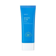 ProtoClinical k-beauty Shingmulnara Waterproof Sun Cream SPF50+ PA++++ 100ml single upright deep blue sun cream tube on a light background.
