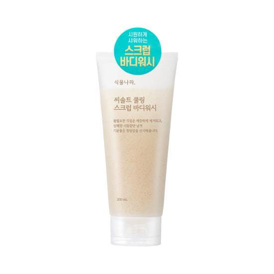 ProtoClinical k-beauty Shingmulnara Sea Salt Cooling Scrub Body Wash 200ml single upright pale green body wash bottle centered on a white background.