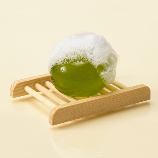 ProtoClinical k-beauty ongredients Jeju Green Tea Cleansing Ball 110g single round green cleansing ball centered on a light background.