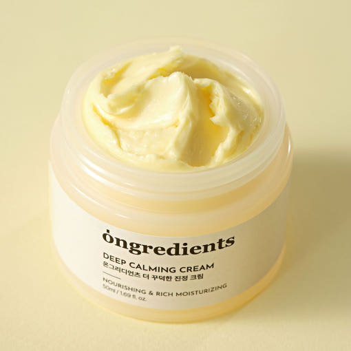 ProtoClinical k-beauty ongredients Deep Calming Cream 50ml as a single pale beige cream package centered upright on a white background with pale yellow side shading